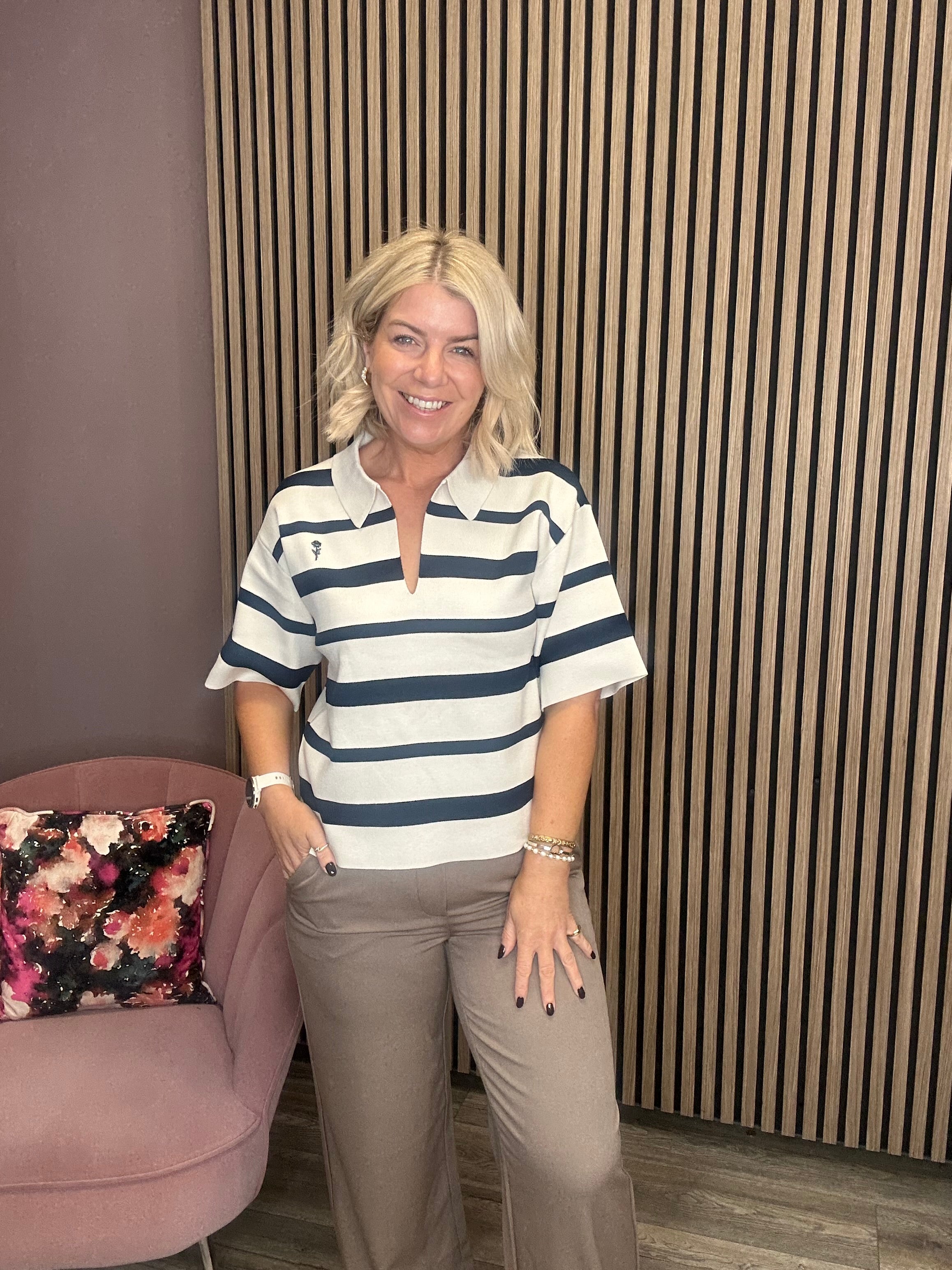 Juta Knitted Polo Shirt (White Sand/Legion Blue)