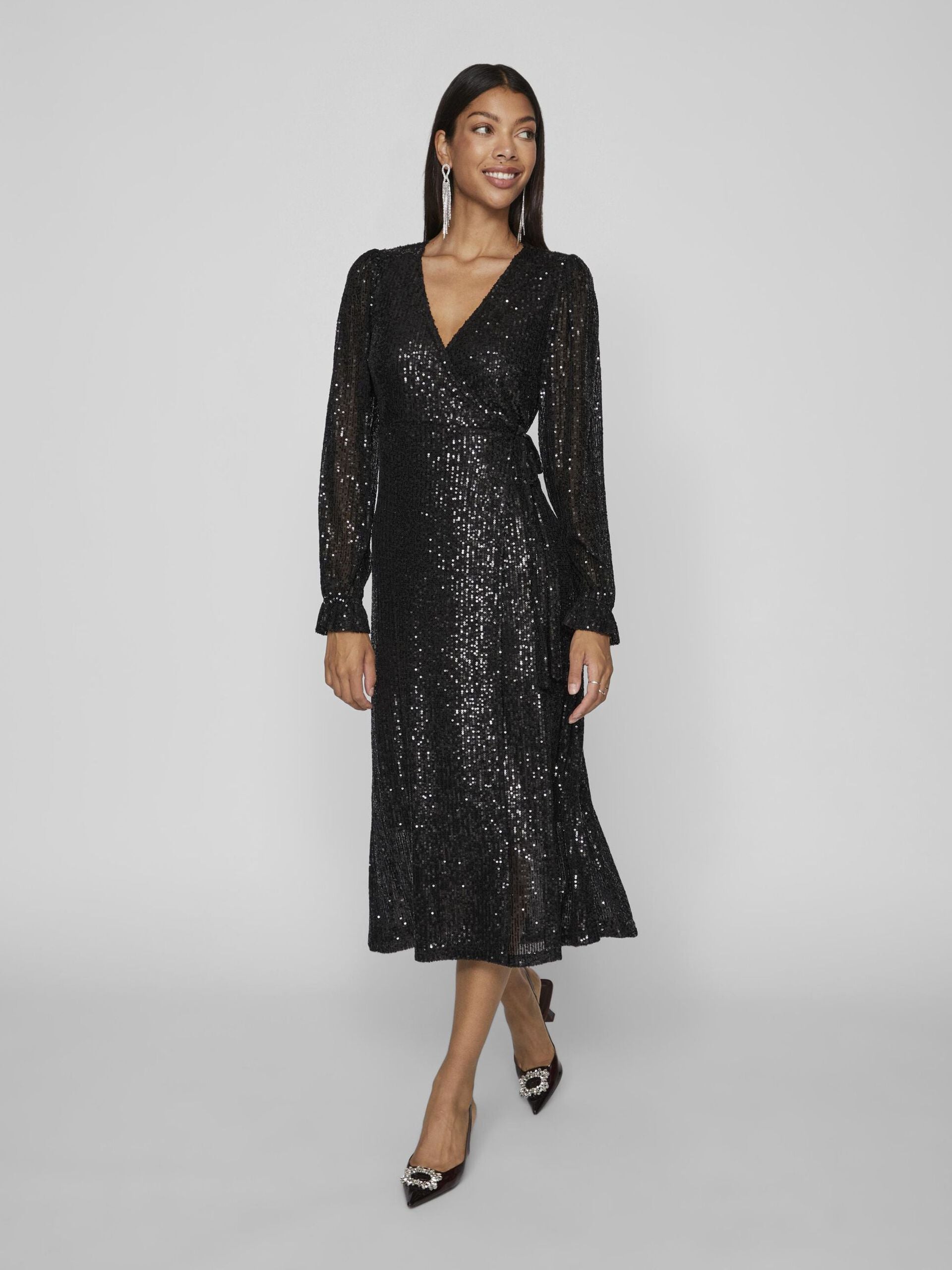 MIRA SEQUIN MIDI WRAP DRESS (BLACK) | Love Cherish | Dress MIRA SEQUIN MIDI WRAP DRESS (BLACK) | Love Cherish | Dress