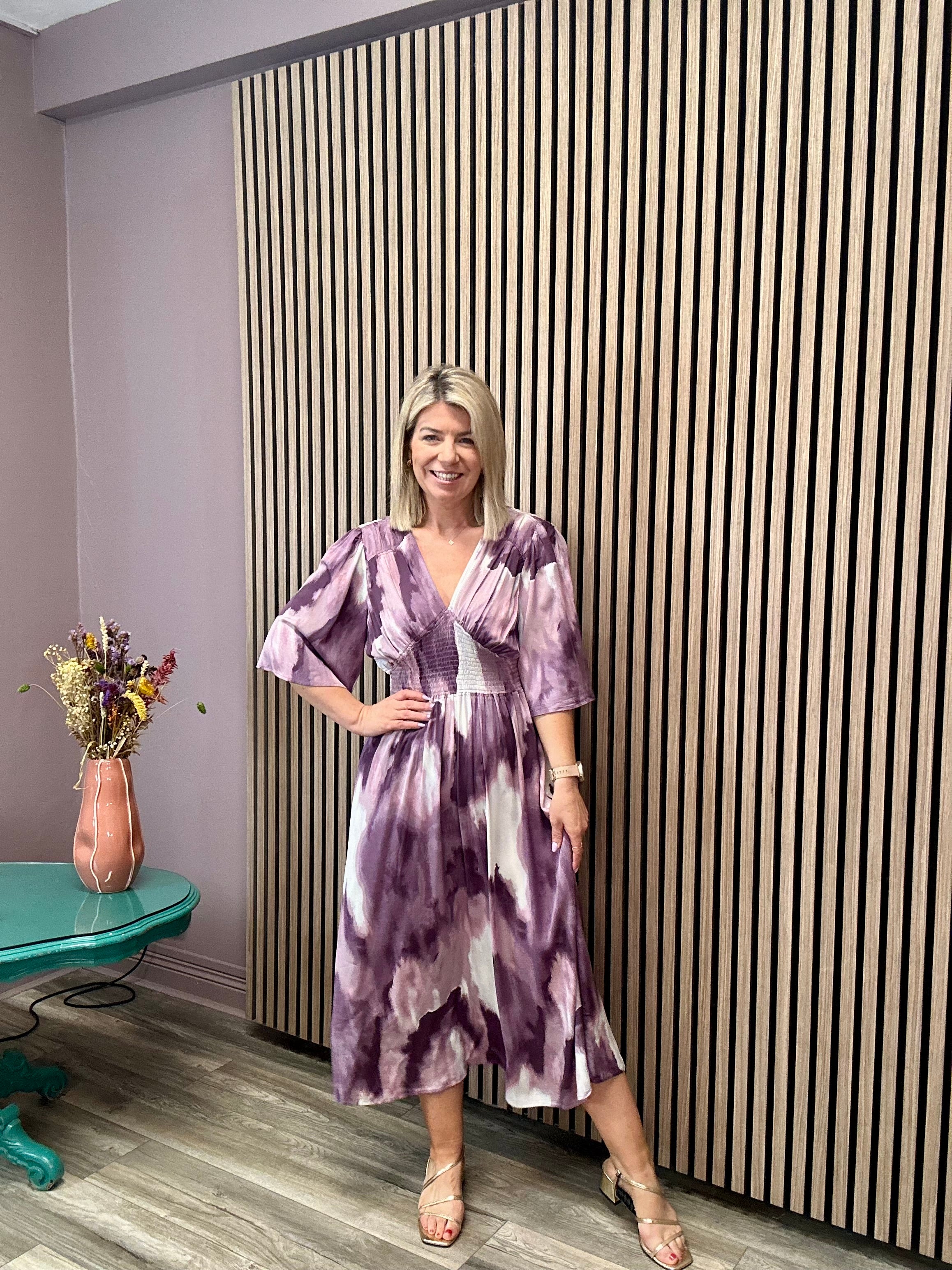 Romy Long Sleeve Midi Dress (Birch/Nirvana)