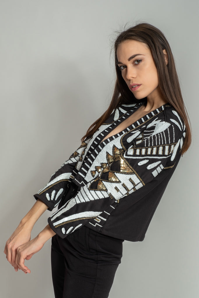 CHACANA EMBELLISHED JACKET (BLACK/WHITE)