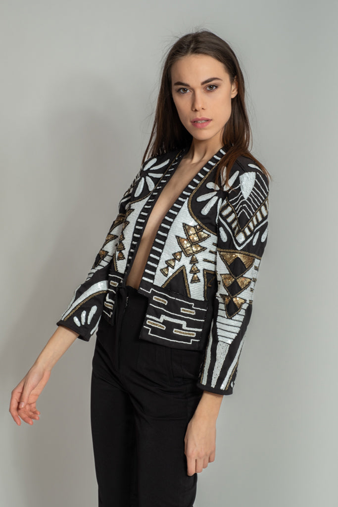 CHACANA EMBELLISHED JACKET (BLACK/WHITE)