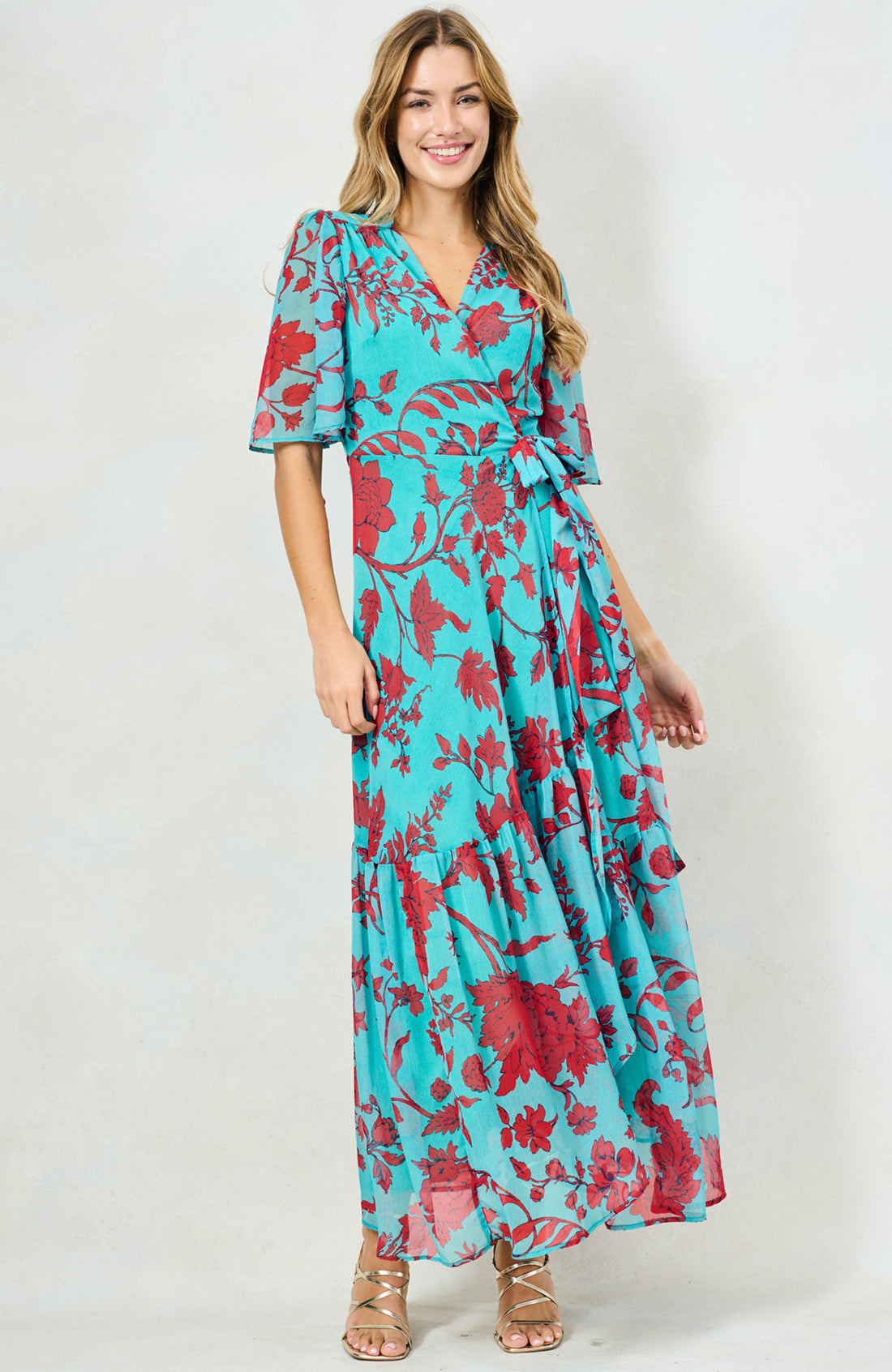 The Nikita Maxi Wrap Dress (Teal/Red)