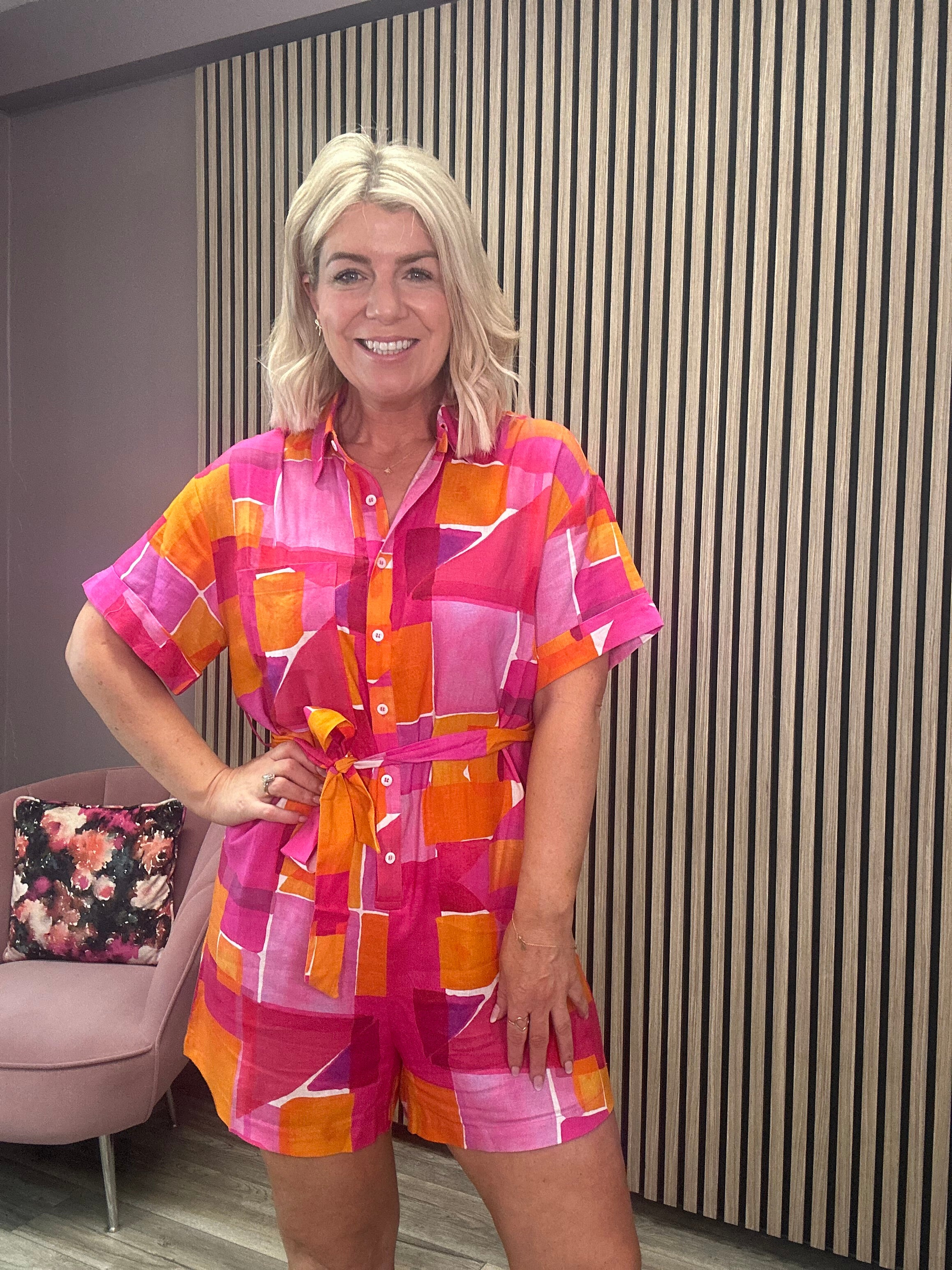 Leoline Playsuit (Geo Pink)