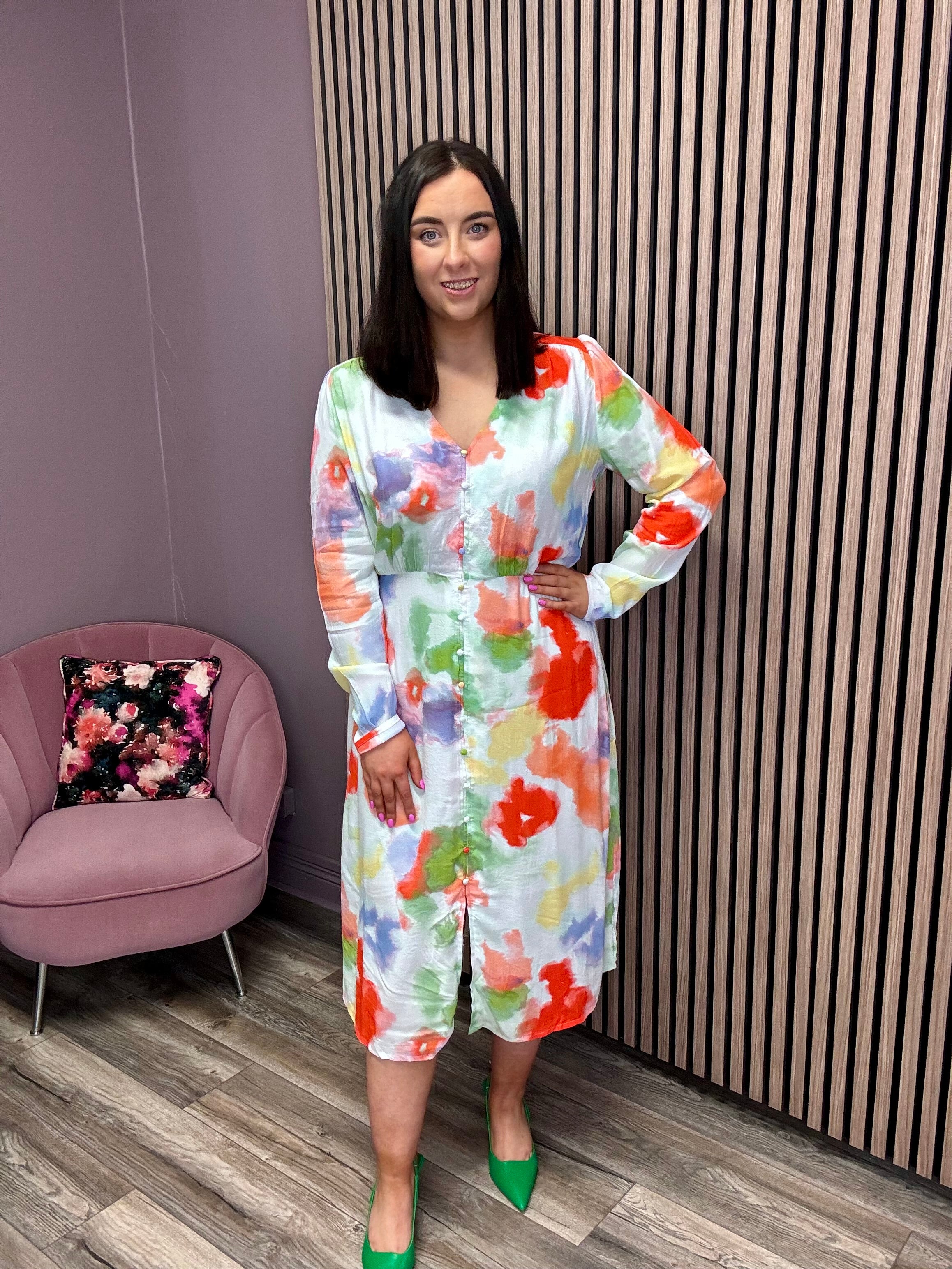 Olvie Long Sleeve Dress (Multi Cloud)