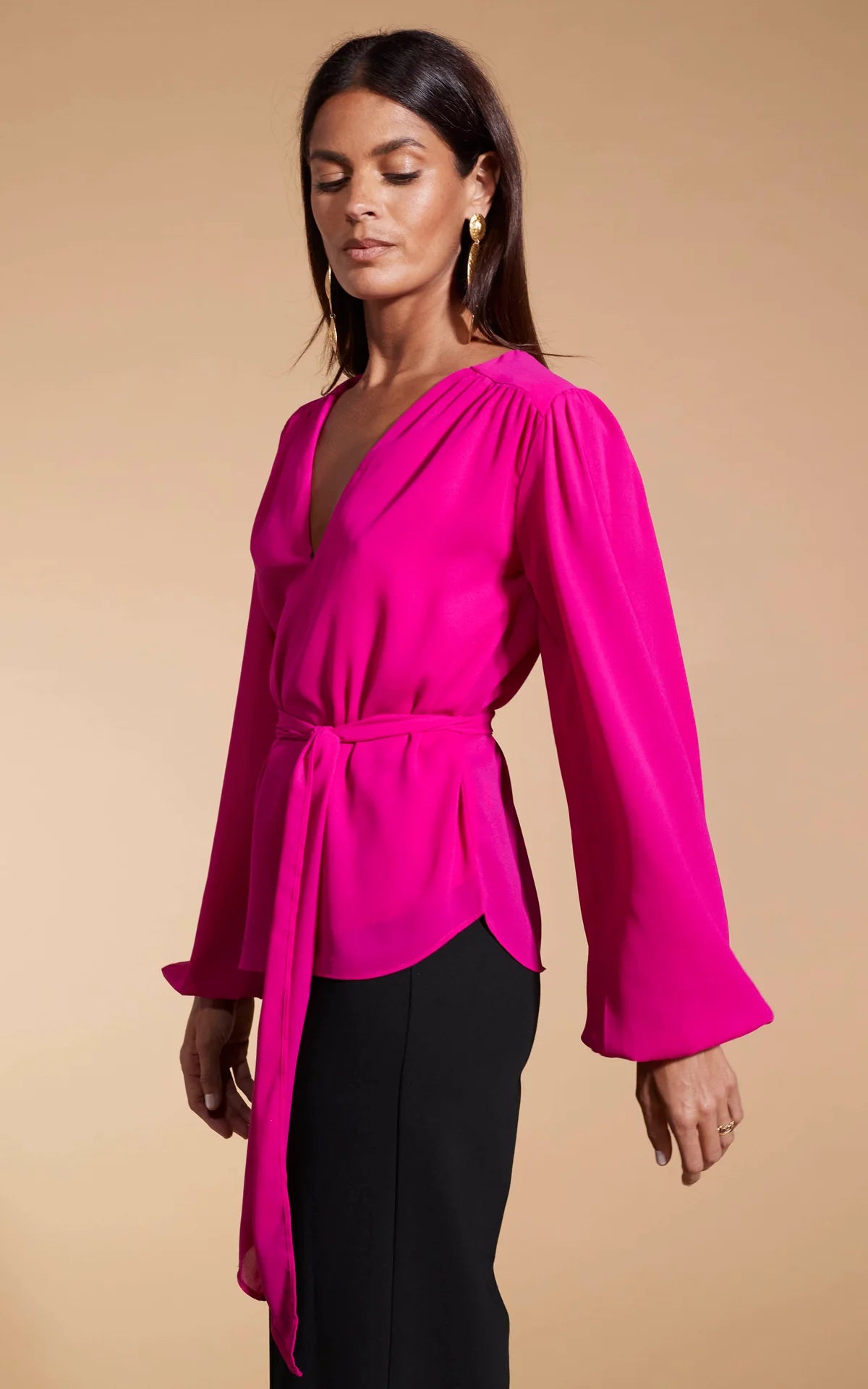 LYMA (MULTI-WAY) TIE NECK TOP IN SOLID MAGENTA