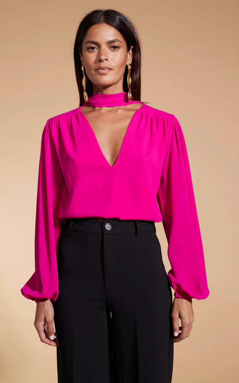 LYMA (MULTI-WAY) TIE NECK TOP IN SOLID MAGENTA