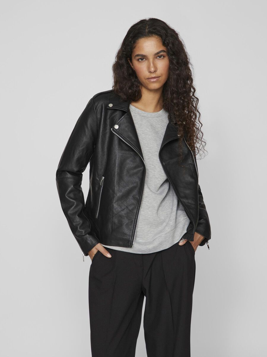 Hanley Faux Leather Biker Jacket (Black)