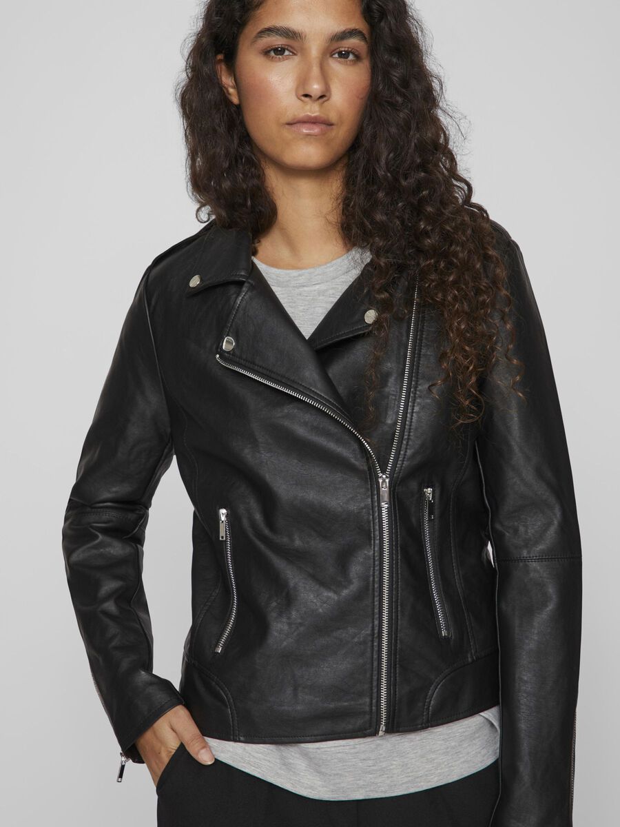 Hanley Faux Leather Biker Jacket (Black)