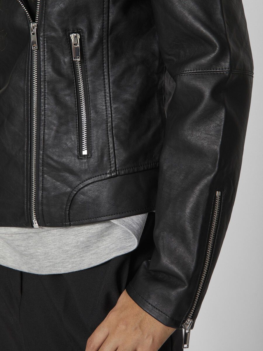 Hanley Faux Leather Biker Jacket (Black)