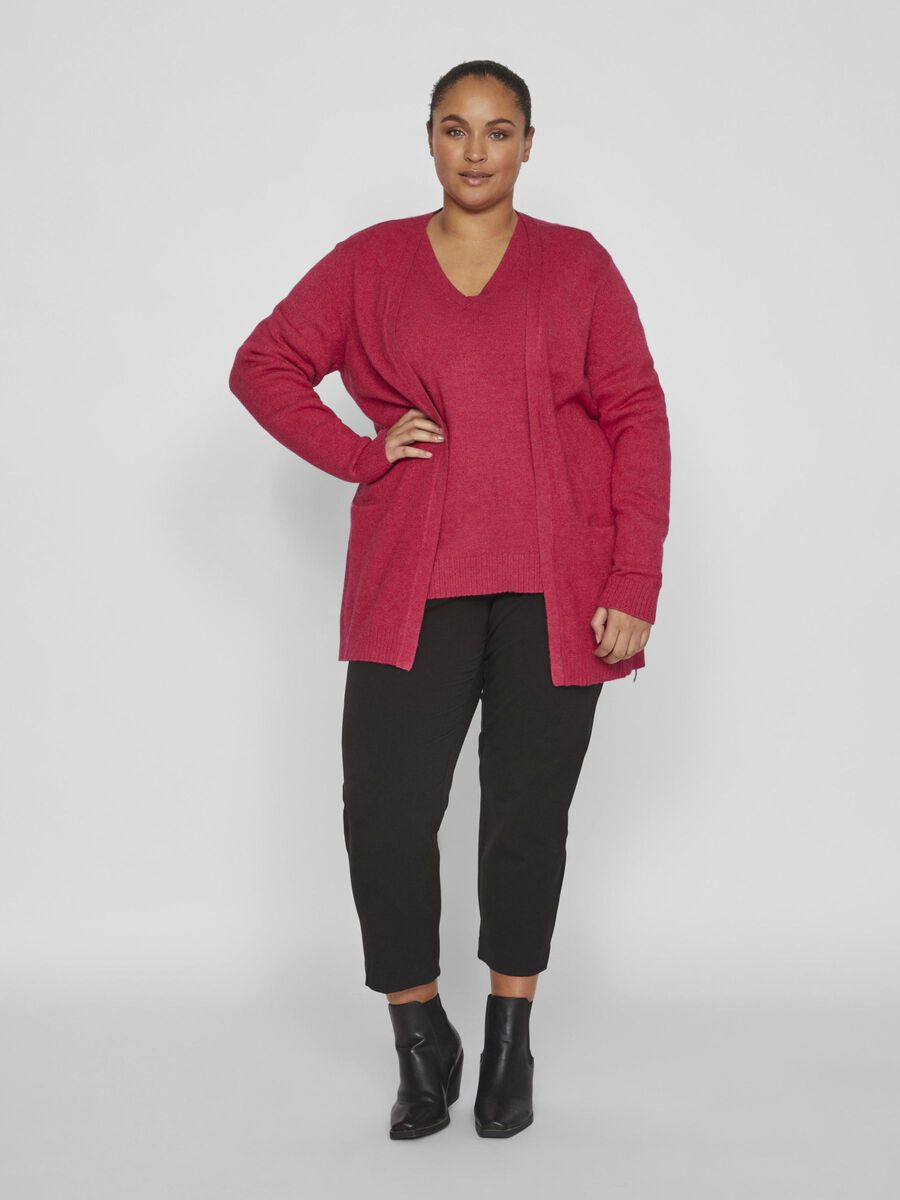 VIRIL OPEN KNIT CARDIGAN (CERISE/DARK MELANGE)