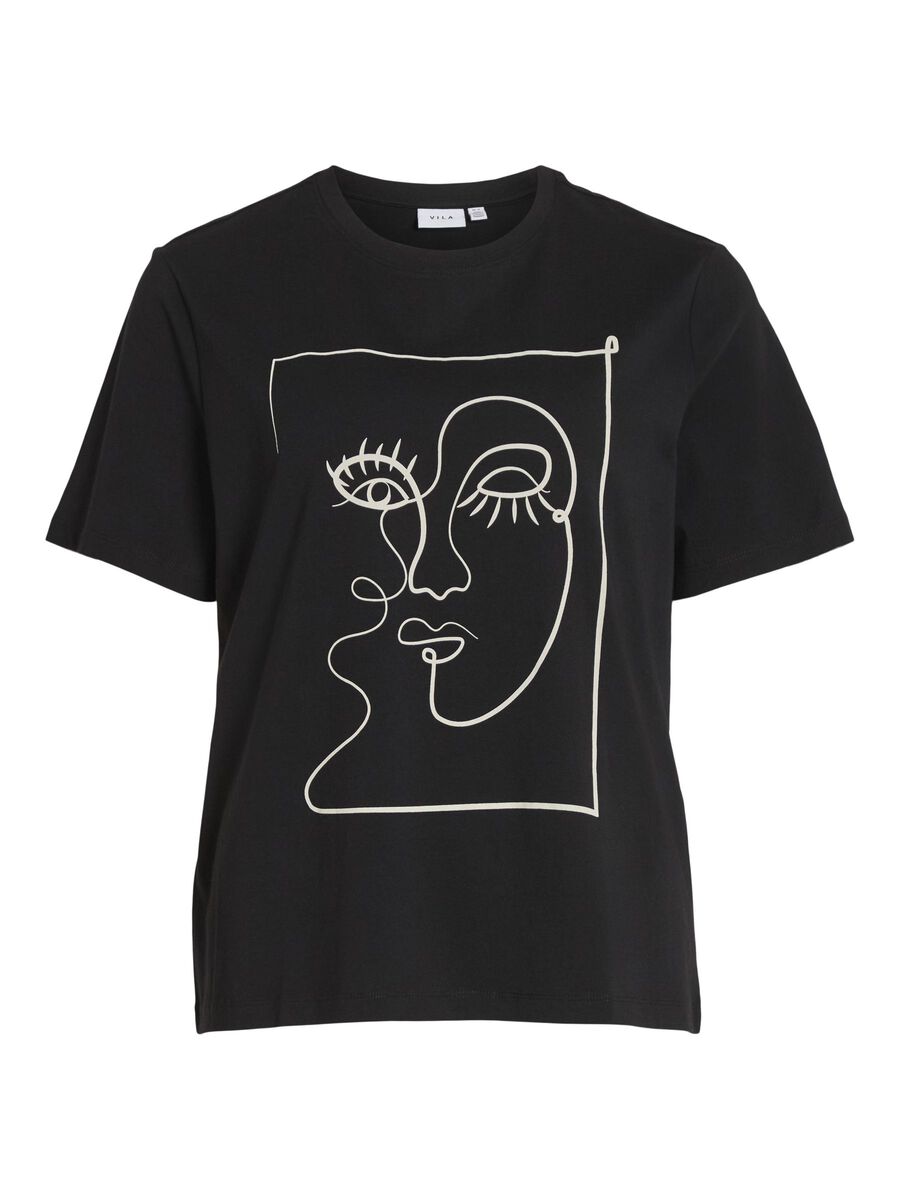 FACE PRINTED COTTON T-SHIRT (BLACK)