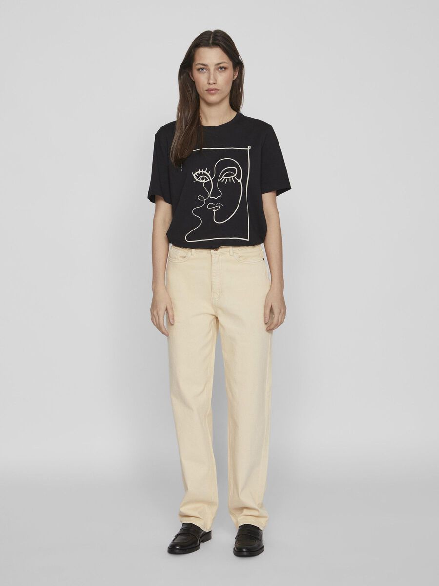 FACE PRINTED COTTON T-SHIRT (BLACK)