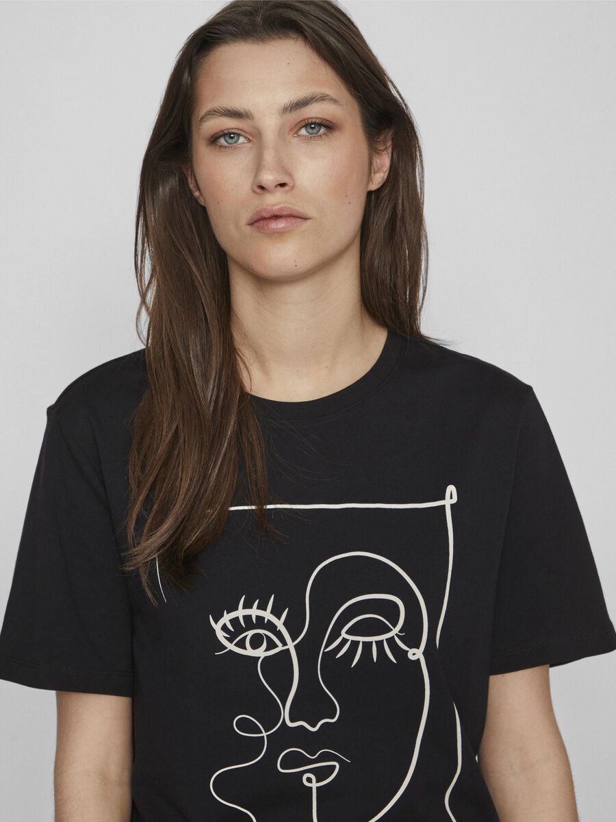FACE PRINTED COTTON T-SHIRT (BLACK)