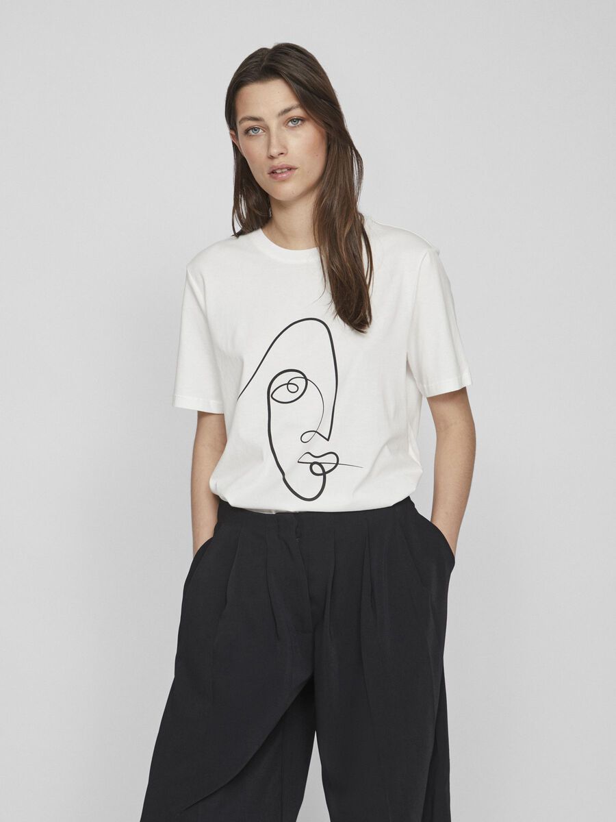 FACE PRINTED COTTON T-SHIRT (WHITE)