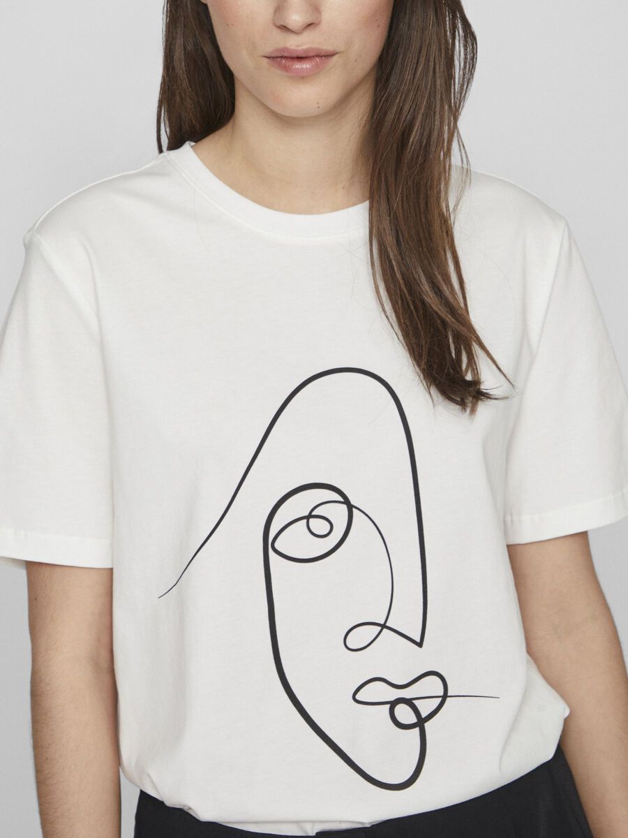 FACE PRINTED COTTON T-SHIRT (WHITE)
