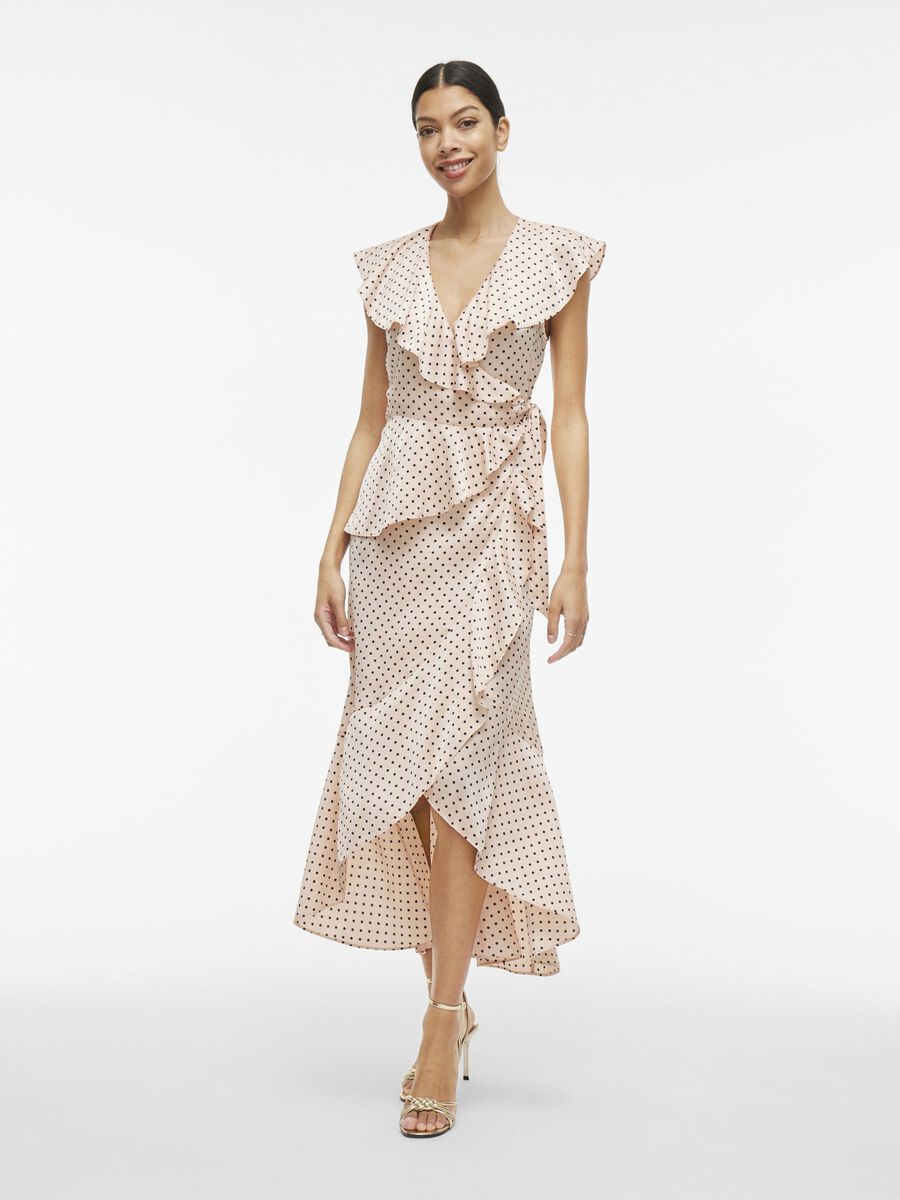 Kimmie Maxi Wrap Dress (Peach Whip/Black Dots)