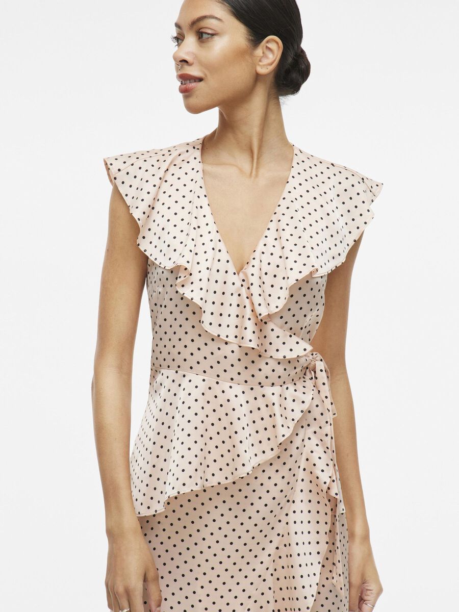 Kimmie Maxi Wrap Dress (Peach Whip/Black Dots)