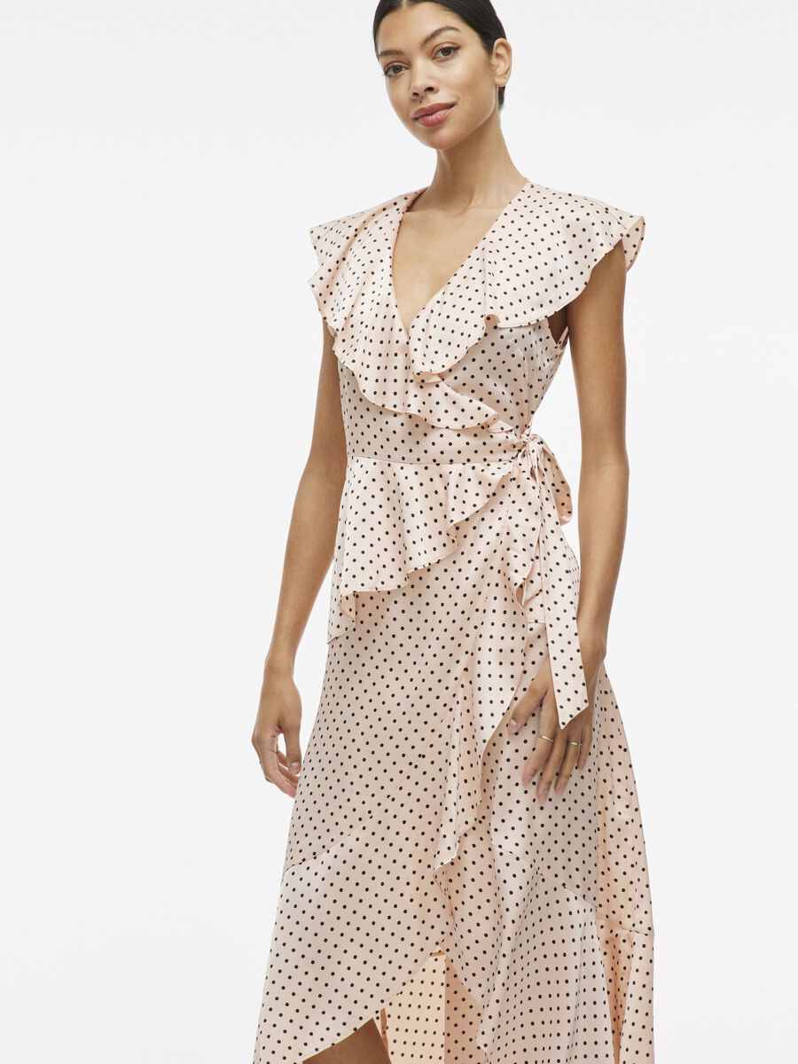 Kimmie Maxi Wrap Dress (Peach Whip/Black Dots)