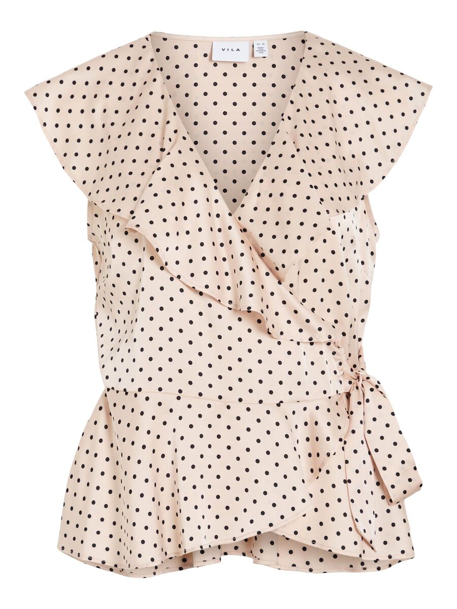 Kimberly Wrap Top (Peach Whip/Black Dots)