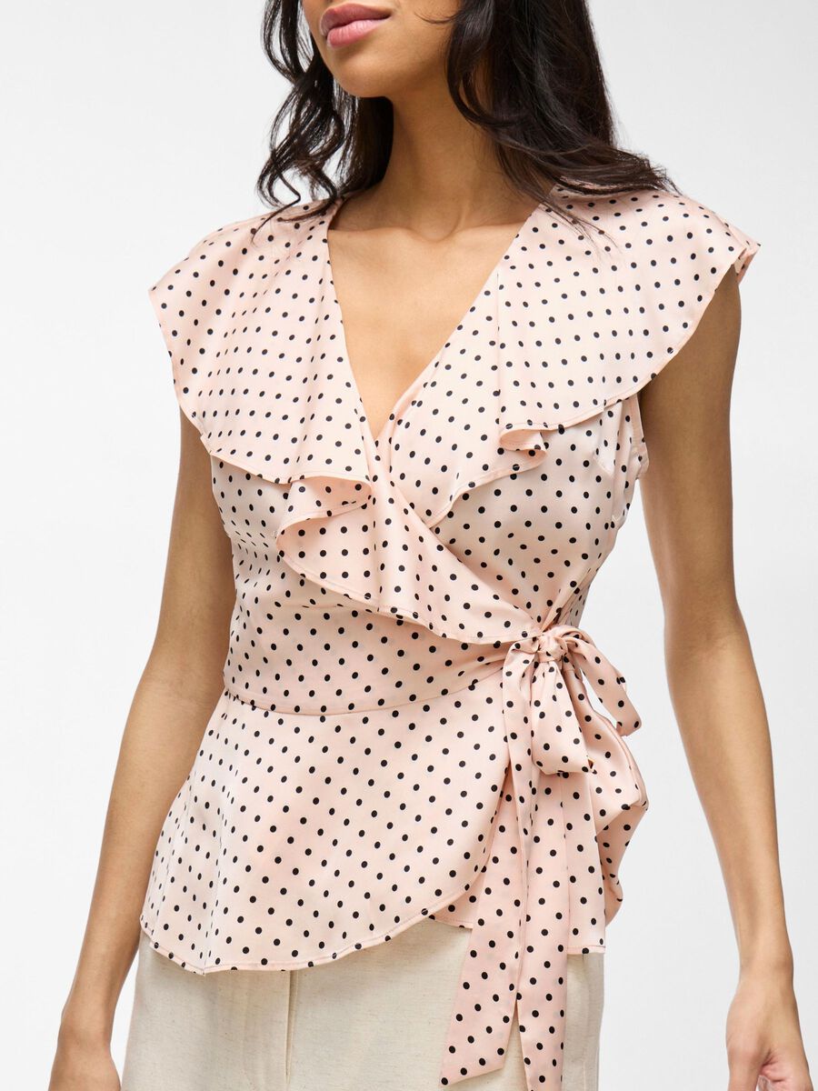 Kimberly Wrap Top (Peach Whip/Black Dots)