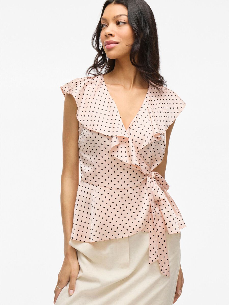 Kimberly Wrap Top (Peach Whip/Black Dots)