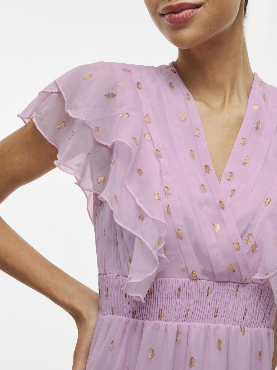 Kendra Midi Frill Dress (Winsome Orchid/Gold)