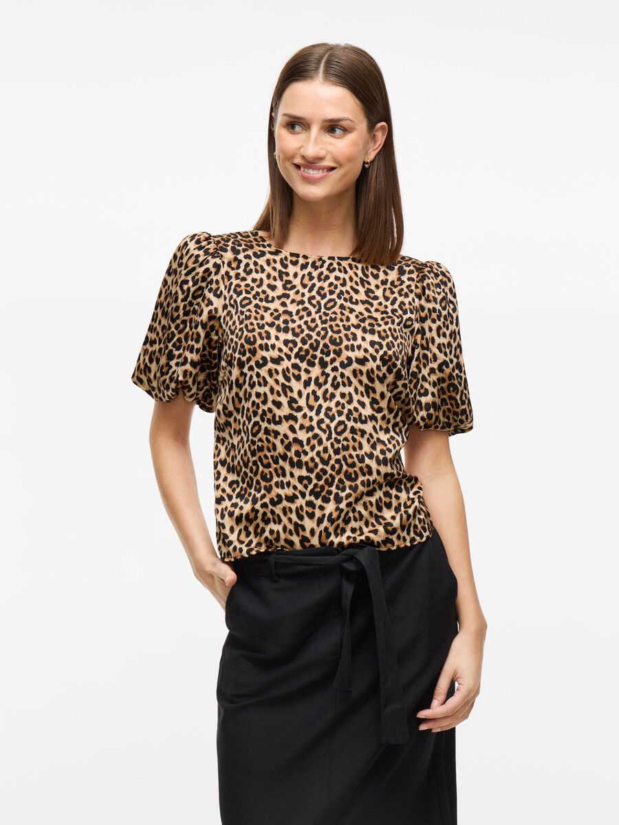 Vanessa Puff Sleeve Top (Caramel Cafe/Leopard)