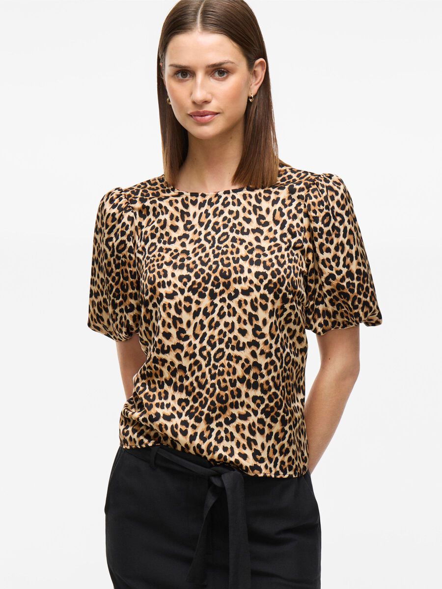 Vanessa Puff Sleeve Top (Caramel Cafe/Leopard)