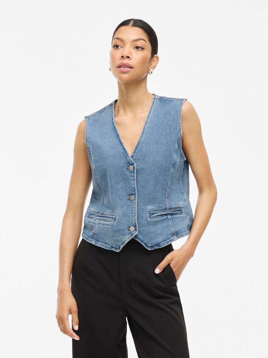 Kira Denim Waistcoat (Light Blue/Wash)