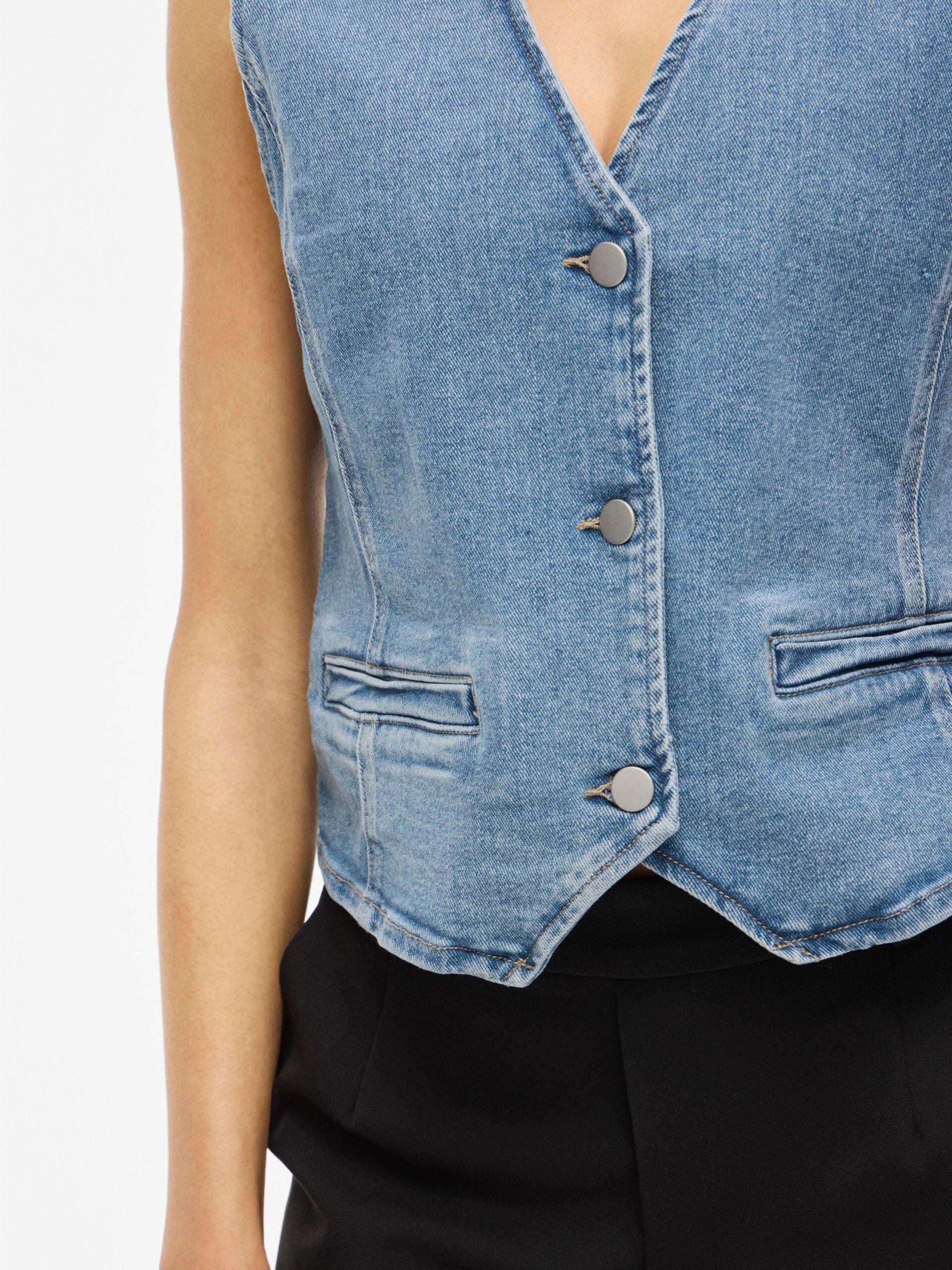 Kira Denim Waistcoat (Light Blue/Wash)