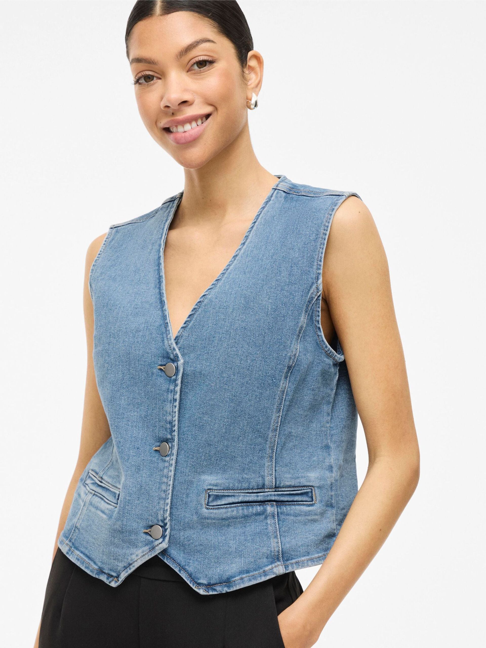 Kira Denim Waistcoat (Light Blue/Wash)