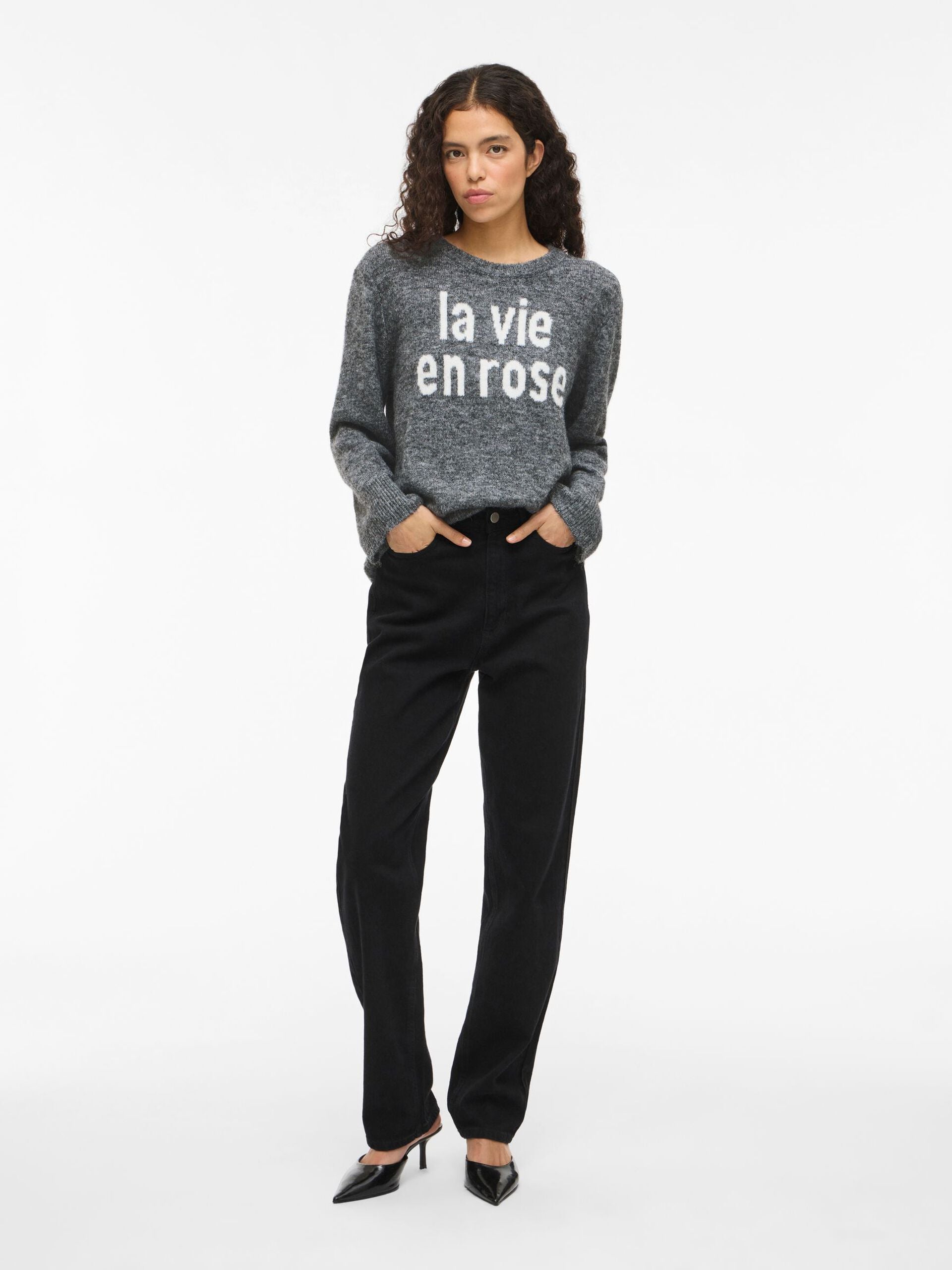 Melie Knit Jumper (Medium Grey Melange/White)