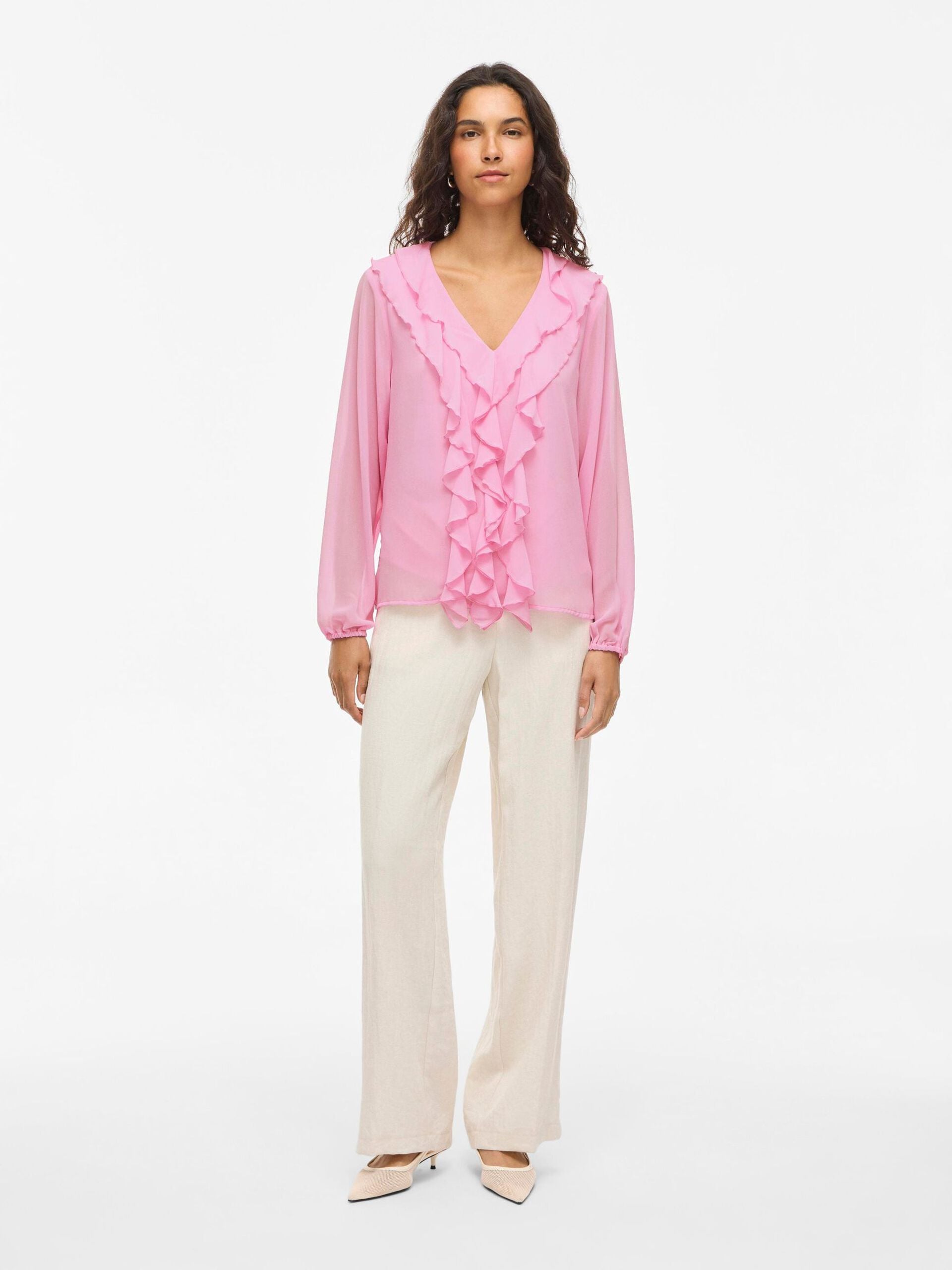 Diane Frill V-Neck Top (Bonbon)
