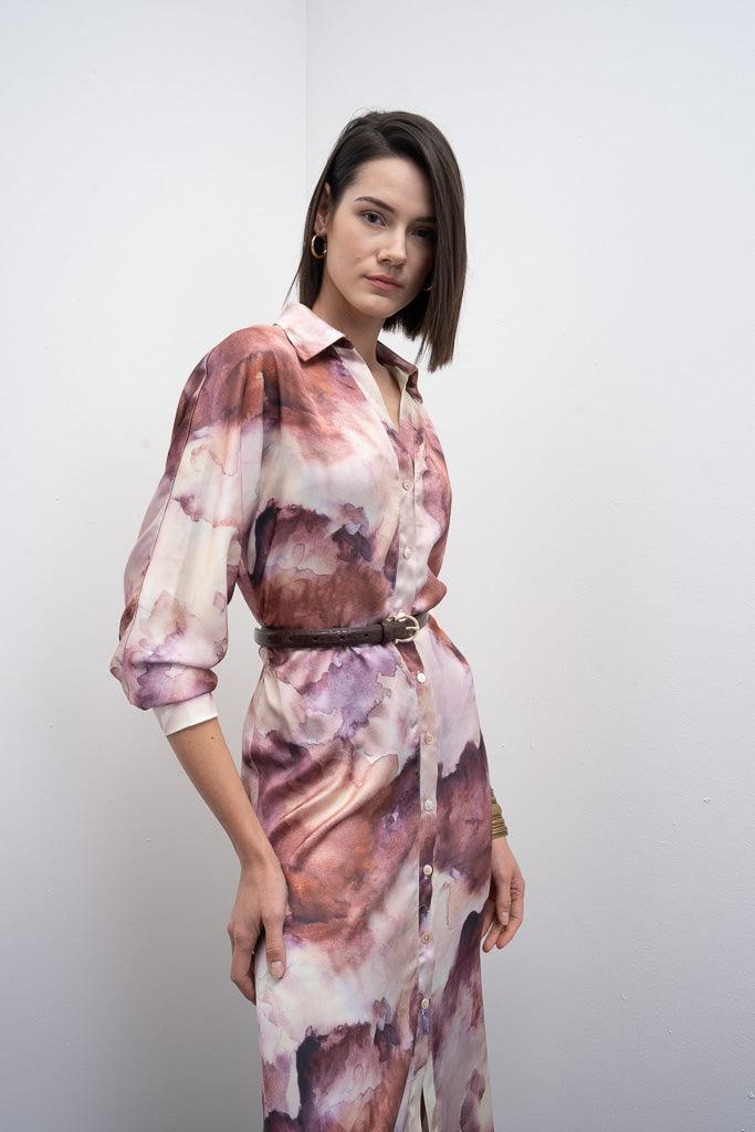 Puche Shirt Dress (Abstract Burgundy)