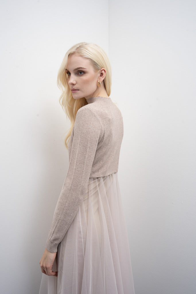 Ottavia Tulle Midi Dress (Oatmeal)