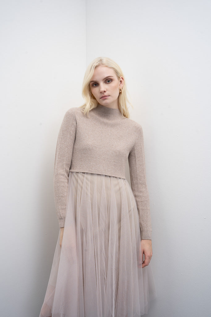 Ottavia Tulle Midi Dress (Oatmeal)