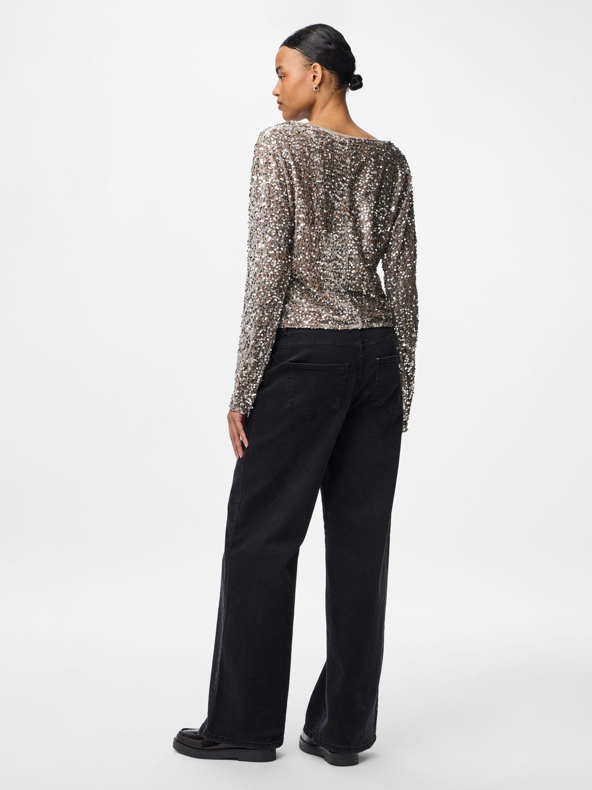 Kassey Sequin V-Neck Top (Morel/Silver)