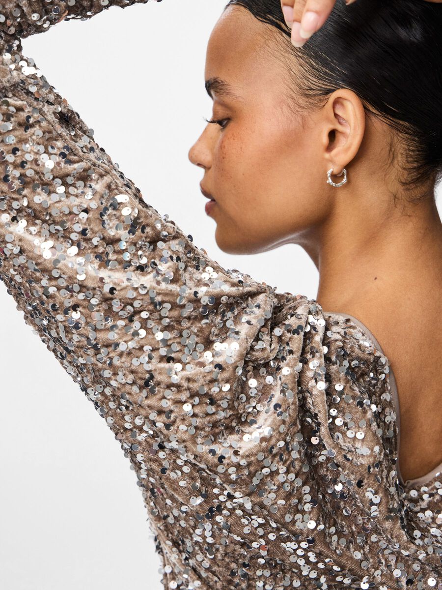 Kassey Sequin V-Neck Top (Morel/Silver)