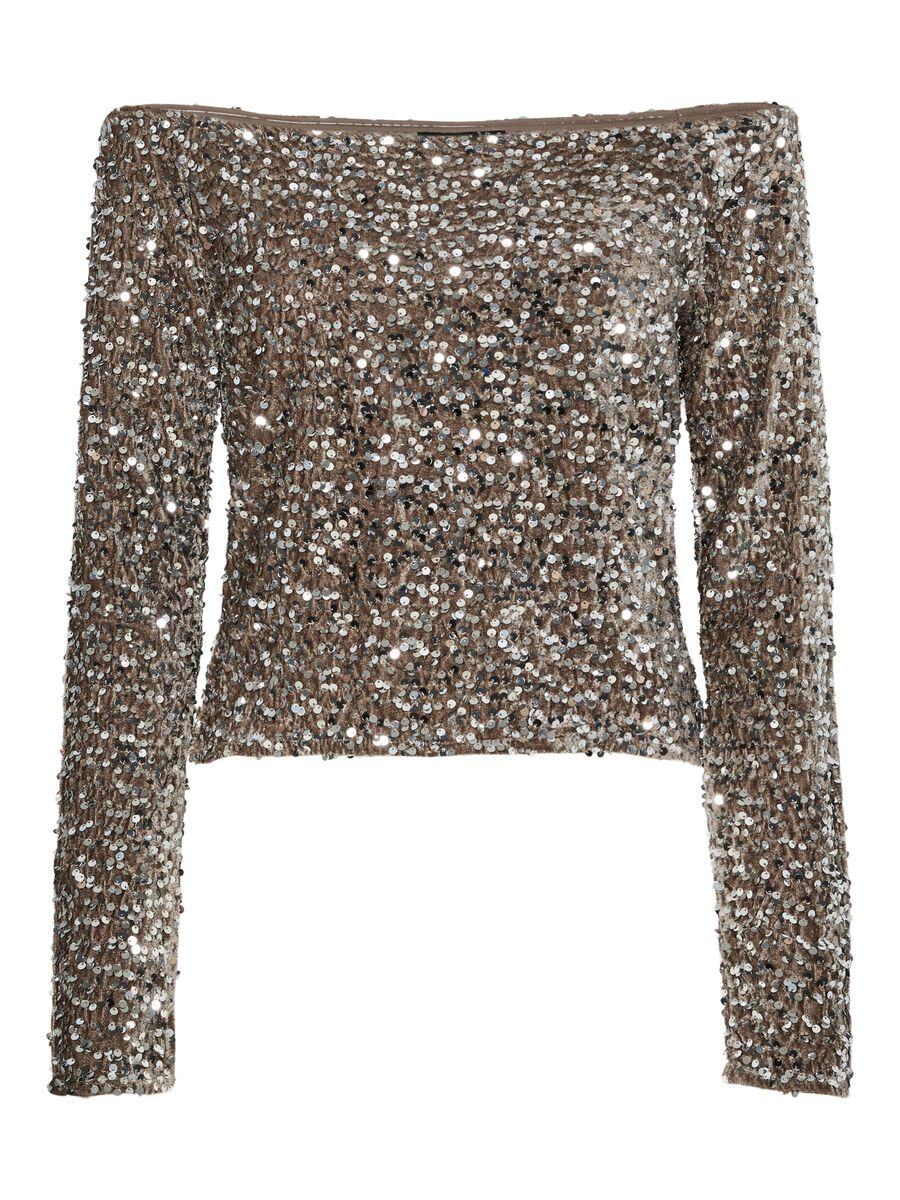 Kam Sequin Off-Shoulder Top (Morel/Silver)