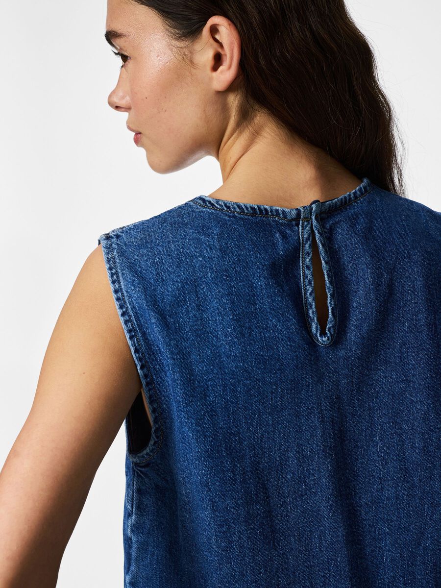 Kassy Sleeveless Top (Mid Blue Denim)