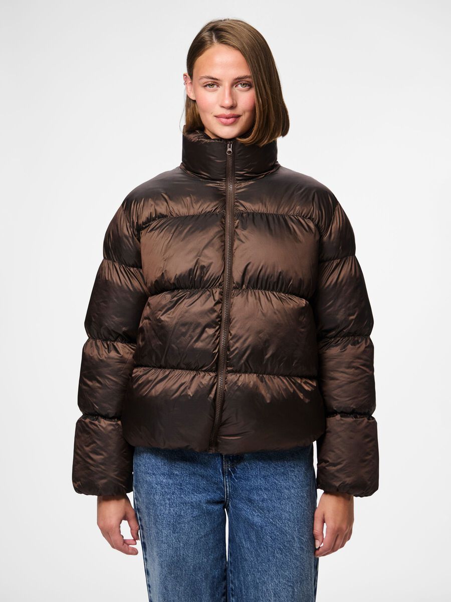 Candy Shiny Puffer Jacket (Hot Fudge)