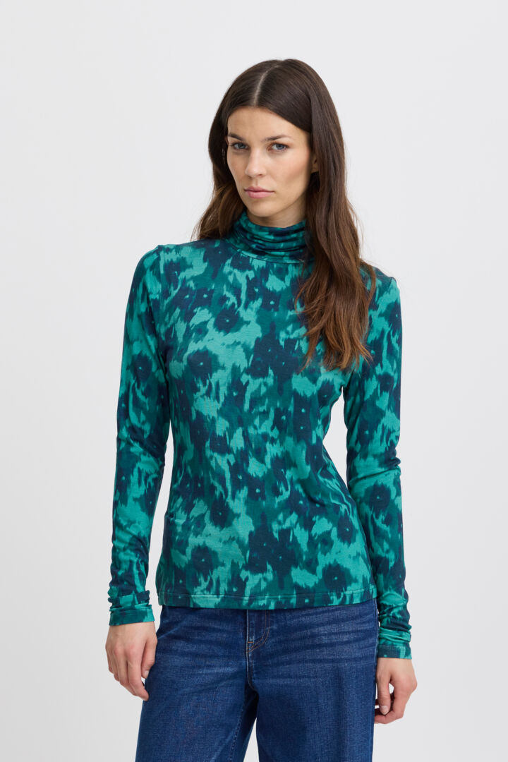 Nava Roll Neck Top (Green/Blue Slate)