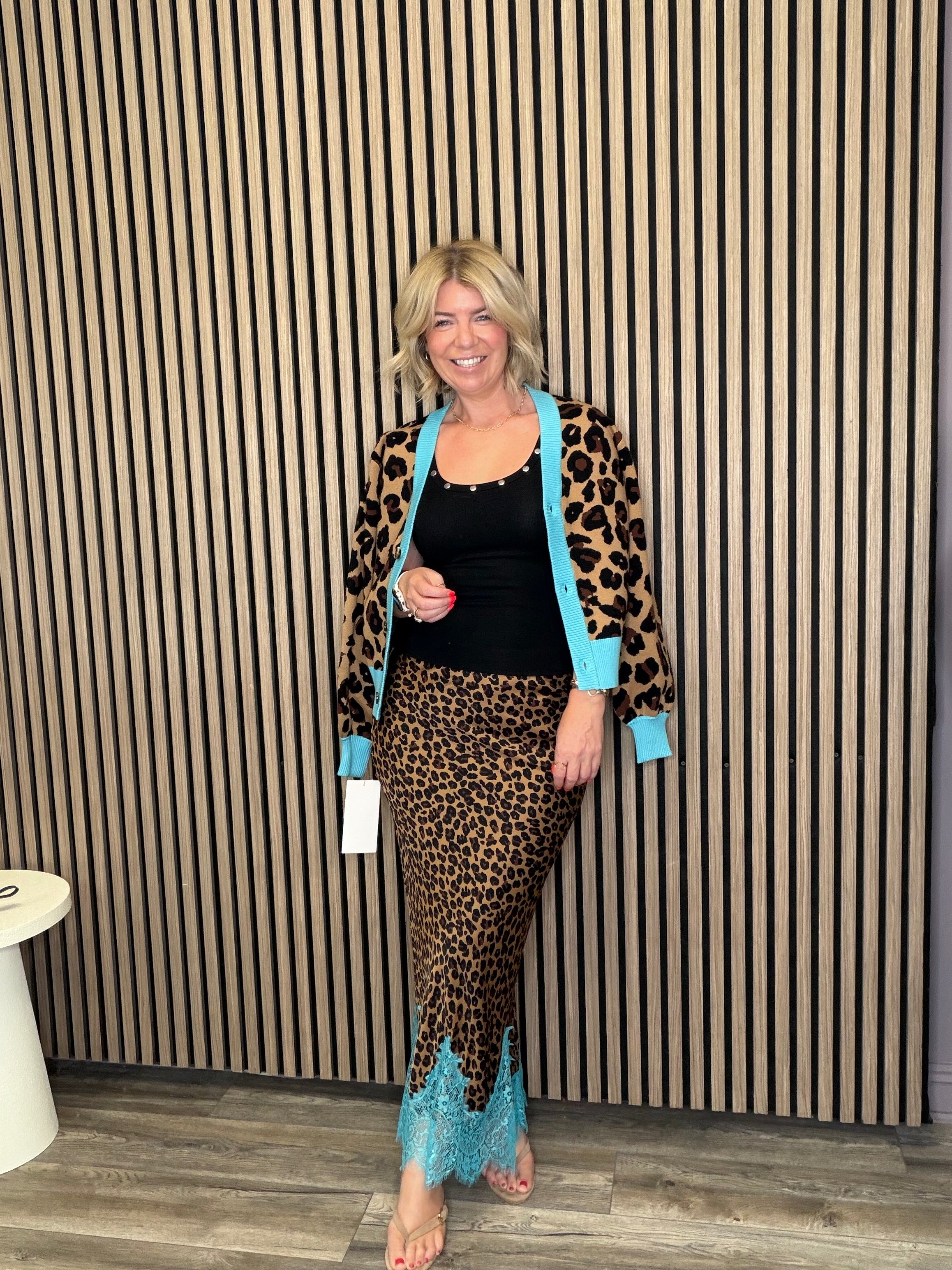 Jacquard Cardigan (Leopard/Blue)