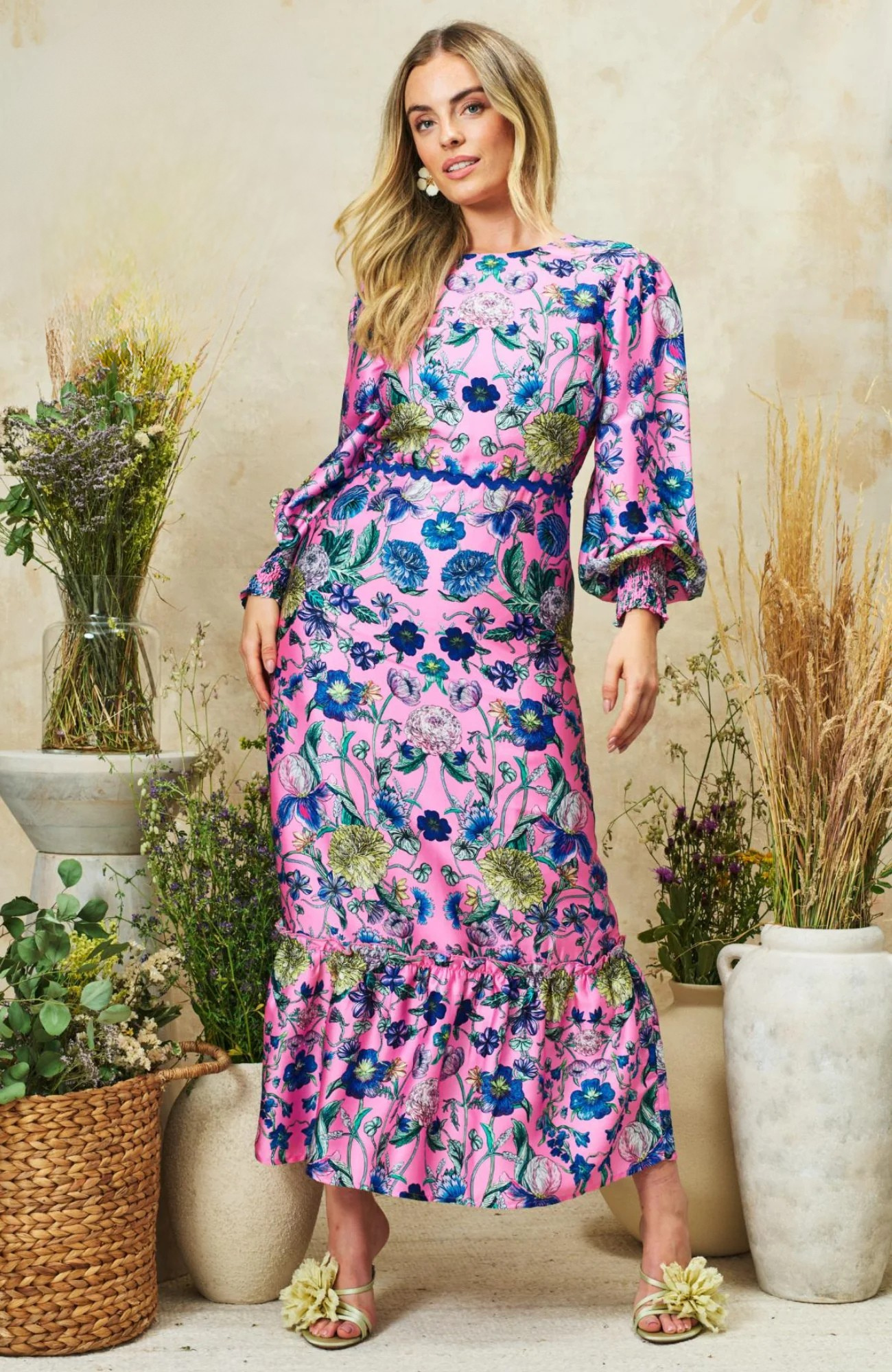 The Camellia Blouson Sleeve High Neck Maxi Dress (Pink Multi) | Love Cherish | Dress The Camellia Blouson Sleeve High Neck Maxi Dress (Pink Multi) | Love Cherish | Dress