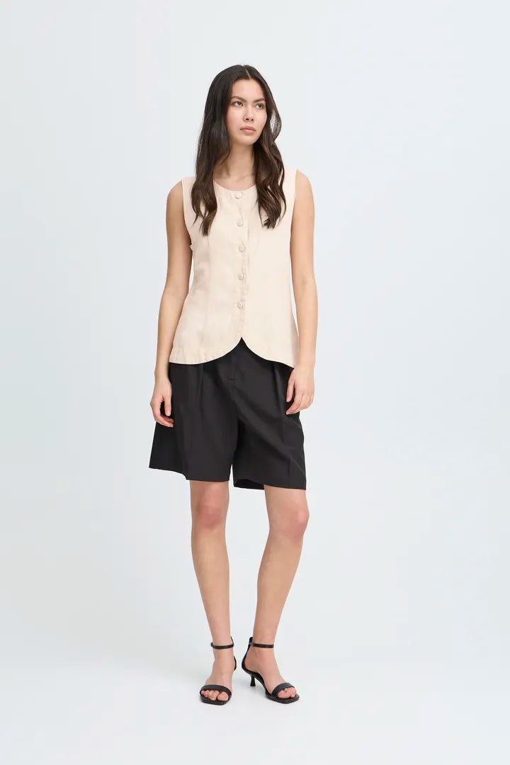 Linno Sleeveless Waistcoat Top (Natural Ecru)