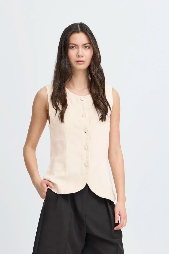 Linno Sleeveless Waistcoat Top (Natural Ecru)