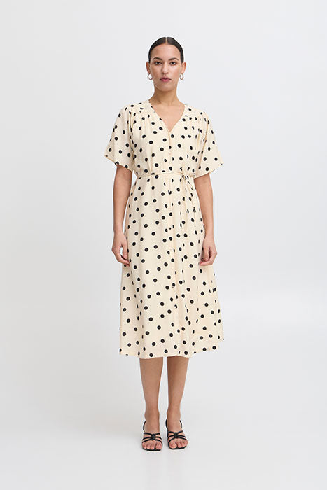 Tabita Short Sleeve Midi Dress (Birch Dot)