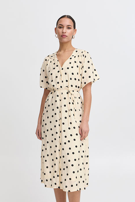 Tabita Short Sleeve Midi Dress (Birch Dot)
