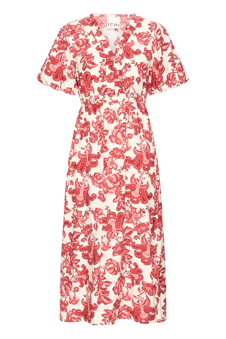 Glenda Midi Dress (Red Floral Print)