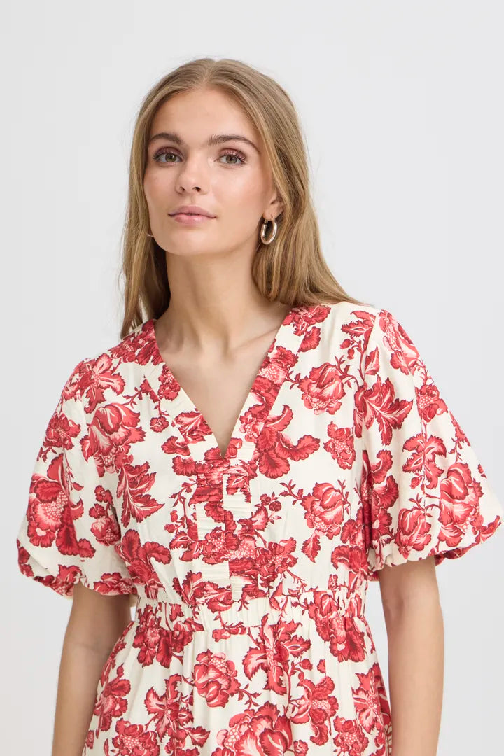 Glenda Midi Dress (Red Floral Print)